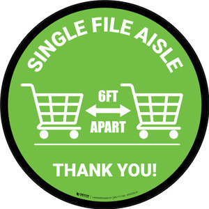 Single File Aisle with Shopping Carts Green Circular - Floor Sign