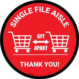 Single File Aisle with Shopping Carts Red Circular - Floor Sign