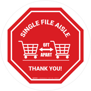 Single File Aisle with Shopping Carts Stop Circular - Floor Sign