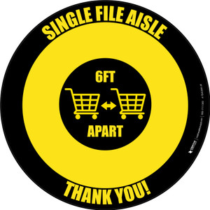Single File Aisle with Shopping Carts Yellow/Black Circular - Floor Sign