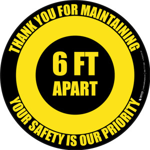 Thank You For Maintaining 6 Ft Apart Black Border Circular - Floor Sign