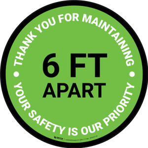 Thank You For Maintaining 6 Ft Apart Green Circular - Floor Sign