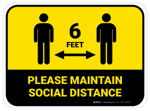Please Maintain Social Distancing with Icon Yellow Rectangle - Floor Sign