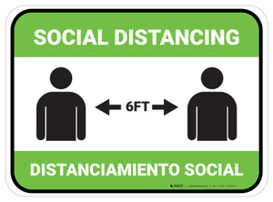 Social Distancing Bilingual with Icon Green Rectangle - Floor Sign