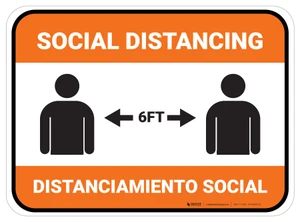 Social Distancing Bilingual Spanish with Icon Orange Rectangle - Floor Sign