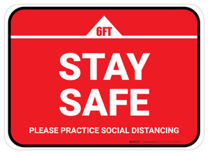 Stay Safe Please Practice Social Distancing Red Rectangle - Floor Sign