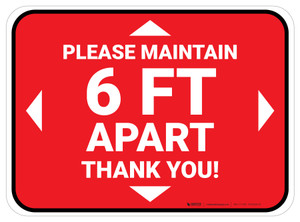Please Maintain 6 Ft Apart - Thank You Red Rectangle - Floor Sign