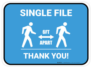 Single File 6 Ft Apart with Icon Blue Rectangle - Floor Sign