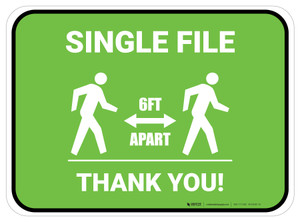 Single File 6 Ft Apart with Icon Green Rectangle - Floor Sign