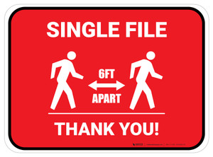 Single File 6 Ft Apart with Icon Red Rectangle - Floor Sign