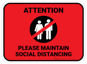 Attention Please Maintain Social Distancing with Icon Red Rectangle - Floor Sign