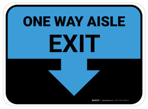 One Way Aisle Exit with Arrow Blue Rectangle - Floor Sign
