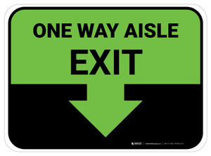 One Way Aisle Exit with Arrow Green Rectangle - Floor Sign