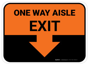 One Way Aisle Exit with Arrow Orange Rectangle - Floor Sign
