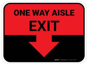 One Way Aisle Exit with Arrow Red Rectangle - Floor Sign