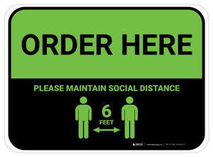 Order Here: Social Distance with Icon Green Rectangle - Floor Sign