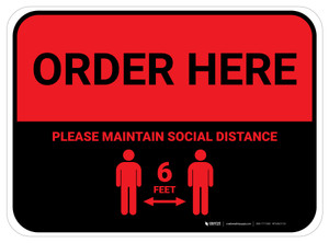 Order Here: Social Distance with Icon Red Rectangle - Floor Sign