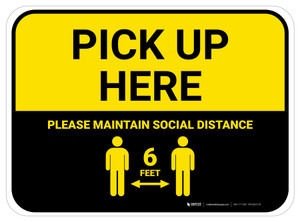 Pick Up Here: Social Distance with Icon Yellow Rectangle - Floor Sign