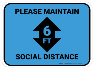 Please Maintain Social Distance with Arrow Blue Rectangle - Floor Sign