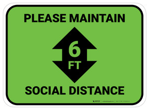 Please Maintain Social Distance with Arrow Green Rectangle - Floor Sign