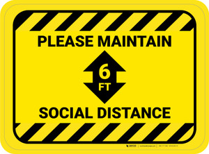 Please Maintain Social Distance with Arrow Hazard Stripes Rectangle - Floor Sign