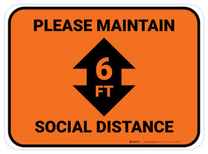 Please Maintain Social Distance with Arrow Orange Rectangle - Floor Sign
