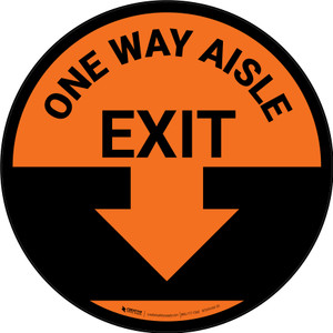 One Way Aisle Exit with Arrow Orange Circular - Floor Sign