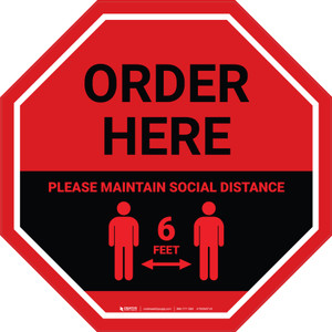 Order Here: Social Distance with Icon Stop - Floor Sign