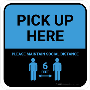 Pick Up Here: Social Distance with Icon Blue Square - Floor Sign