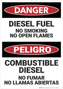Danger: Bilingual Spanish Diesel Fuel No Smoking - Wall Sign Danger: Bilingual Spanish Diesel Fuel No Smoking - Wall Sign