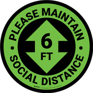 Please Maintain Social Distance with Arrow Green Circular - Floor Sign