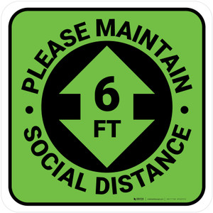 Please Maintain Social Distance with Arrow Green Square - Floor Sign