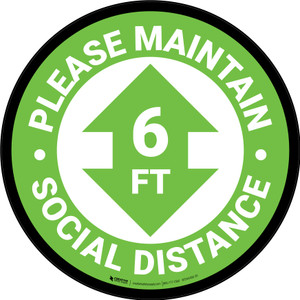 Please Maintain Social Distance with Arrow Green/White Circular - Floor Sign