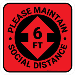 Please Maintain Social Distance with Arrow Red Square - Floor Sign