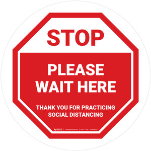 STOP: Please Wait Here Social Distancing STOP Circular - Floor Sign