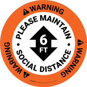 Warning: Please Maintain Social Distance with Arrow Circular - Floor Sign