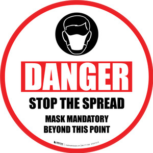 Danger: Stop The Spread Mask Mandatory with Icon v2 Circular - Floor Sign