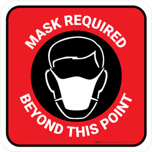 Mask Required Beyond This Point with Icon Red Square - Floor Sign