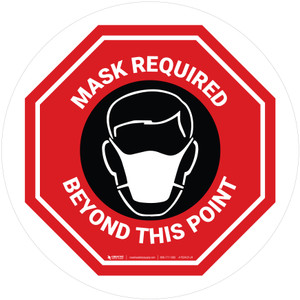Mask Required Beyond This Point with Icon Stop Circular - Floor Sign