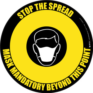 Stop The Spread - Mask Mandatory with Icon Black Border Circular - Floor Sign