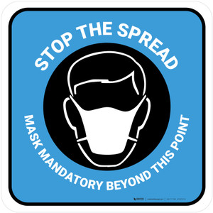 Stop The Spread - Mask Mandatory with Icon Blue Square - Floor Sign