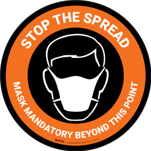 Stop The Spread - Mask Mandatory with Icon Orange Circular - Floor Sign