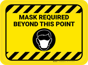 Mask Required Beyond This Point with Icon Hazard Stripes Rectangle - Floor Sign