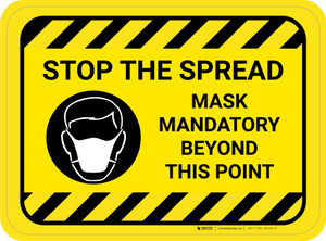 Stop The Spread - Mask Mandatory with Icon Hazard Stripes Rectangle - Floor Sign