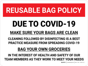 Reusable Bag Policy Due to Covid-19 Landscape - Wall Sign