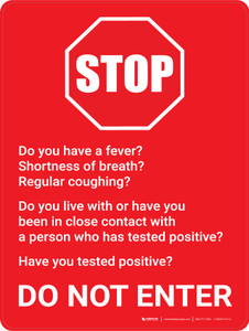 Stop Do You Have COVID-19 Symptoms with Icon Portrait - Wall Sign