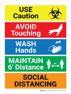 Use Caution COVID-19 with Icons Portrait - Wall Sign Use Caution COVID-19 with Icons Portrait - Wall Sign