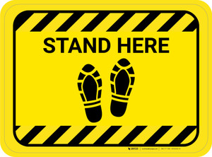 Stand Here with Shoe Prints Hazard Stripes Rectangle - Floor Sign