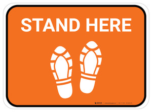 Stand Here with Shoe Prints Orange Rectangle - Floor Sign