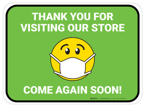 Thank You For Visiting Our Store with Face Mask Emoji Green Rectangle - Floor Sign